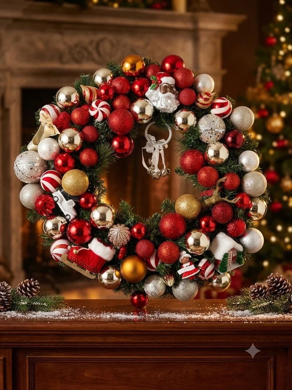Custom Red & Gold Holiday Wreath -
